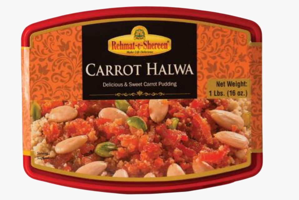 **Rehmat-e-Shereen Carrot Halwa (Gajjar) (1 lb)**
A classic favorite made from freshly grated carrots, slow-cooked with milk, ghee, and sugar, and delicately flavored with cardamom and garnished with nuts. Enjoy the rich, warm taste of traditional Gajjar Halwa in every bite.

