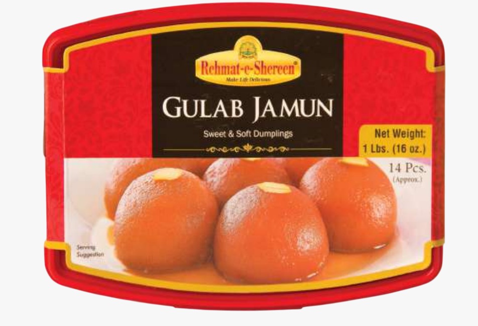 **Rehmat-e-Shereen Gulab Jamun (1 lb)**
Soft, melt-in-your-mouth dumplings made from khoya, deep-fried to a golden brown and soaked in fragrant rose-flavored sugar syrup. Indulge in the rich, classic sweetness of authentic Gulab Jamun.
